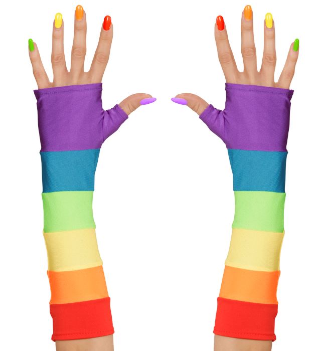 Fingerløse handsker regnbue farvet