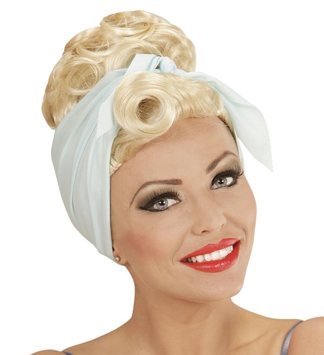 Billede af Blond 50´er paryk med hovedtørklæde
