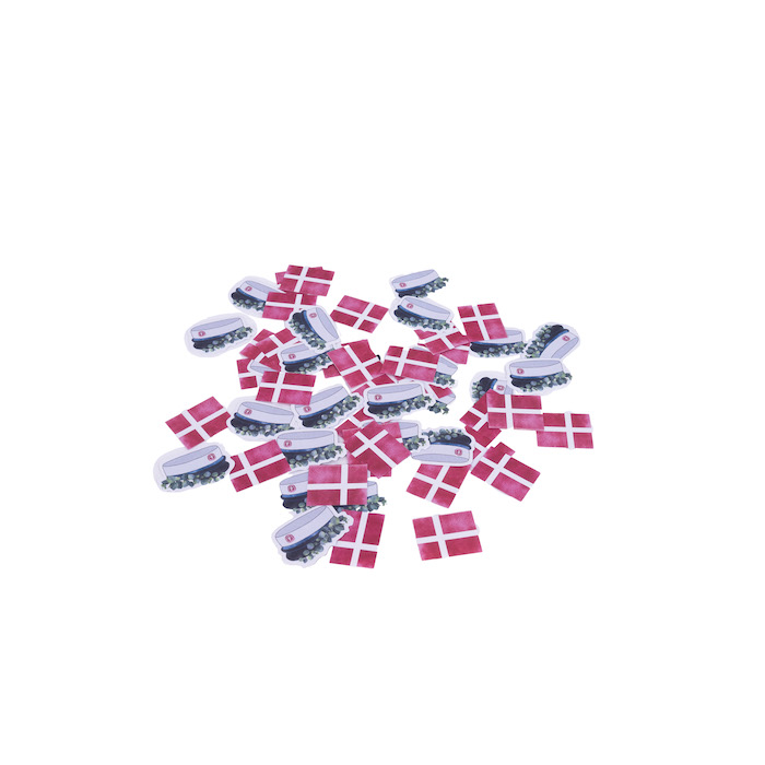 Strøpynt blå studenterhue og flag - 50 stk