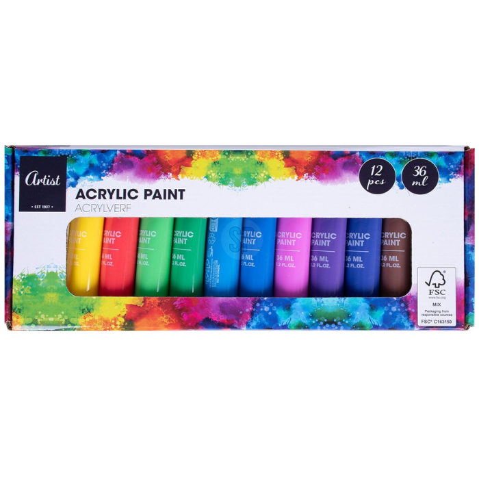 Akrylmaling sæt 12x farver 36ml