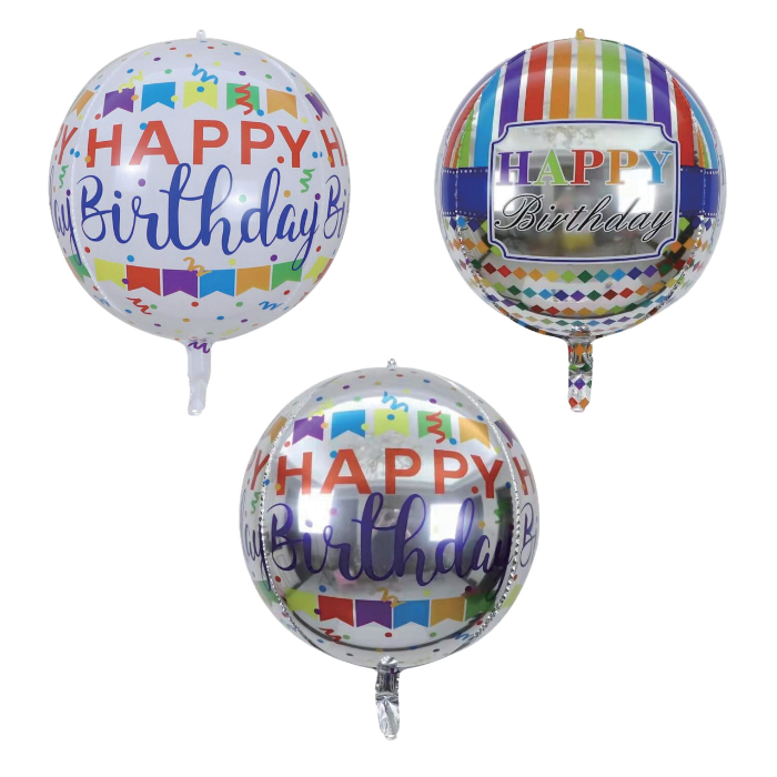 Rund Happy Birthday folieballon assorteret 35 cm