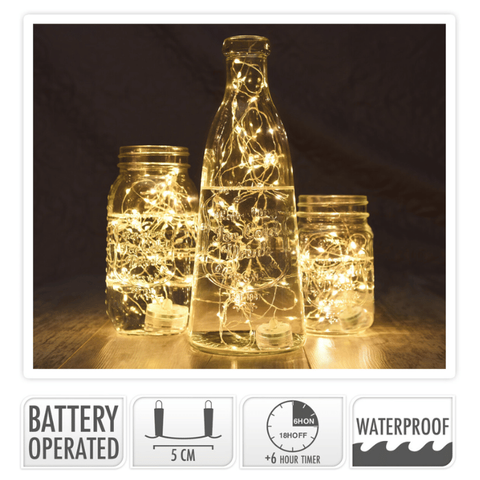 LED lyskæde tråd 20 LED Varm hvid vandfast - 95 cm