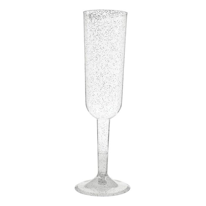 Champagneglas I Plast Sølv Glitter - 4 stk