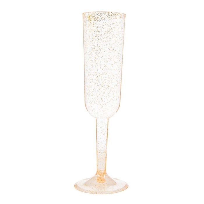 Champagneglas i plastik Guld Glitter - 4x