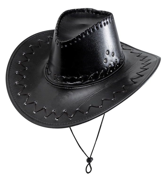 Sort cowboy hat med læderlook