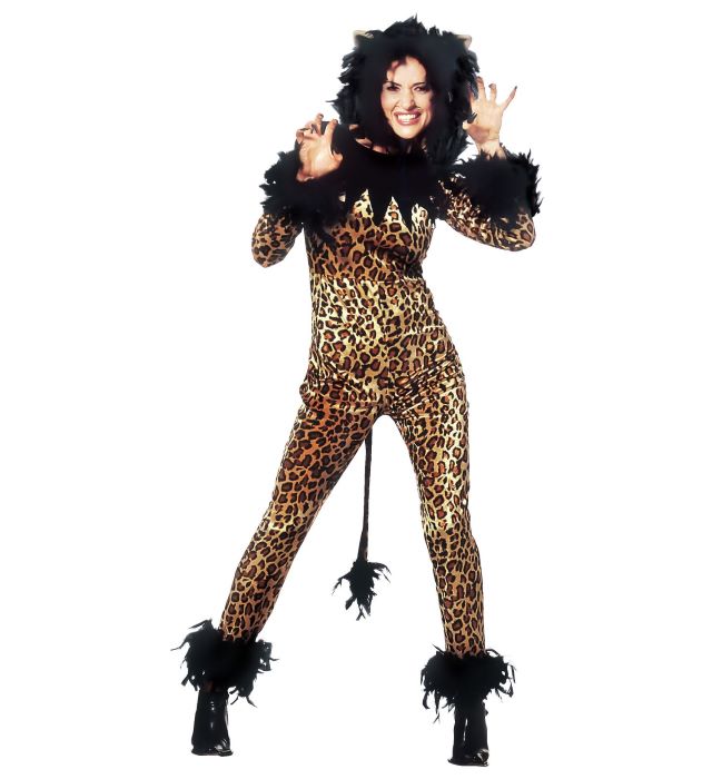 Leopard heldragt kostume med fjerkant - 2 dele