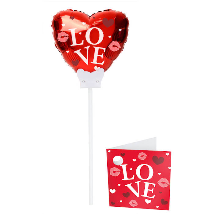 "Love" Hjerteformet Ballon På Pind Med Kort