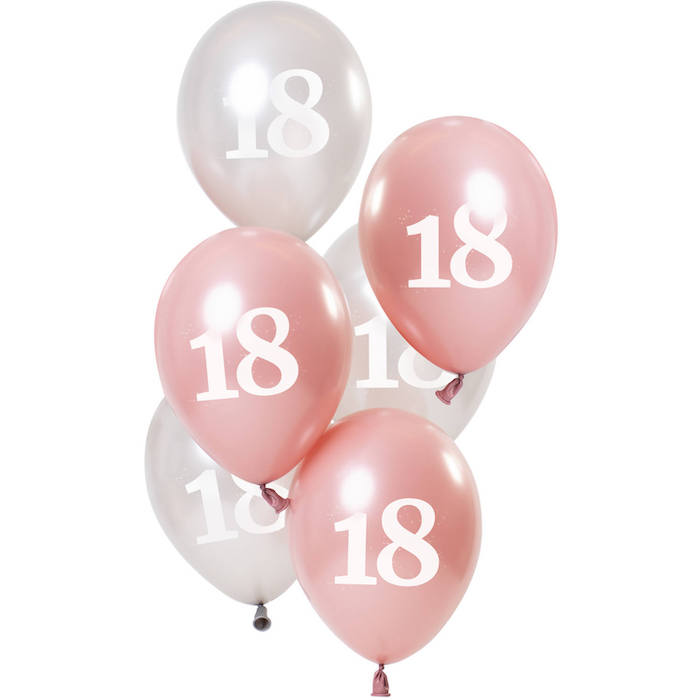 18 Års Balloner Metallic Pink Og Sølv 6x - 23 cm