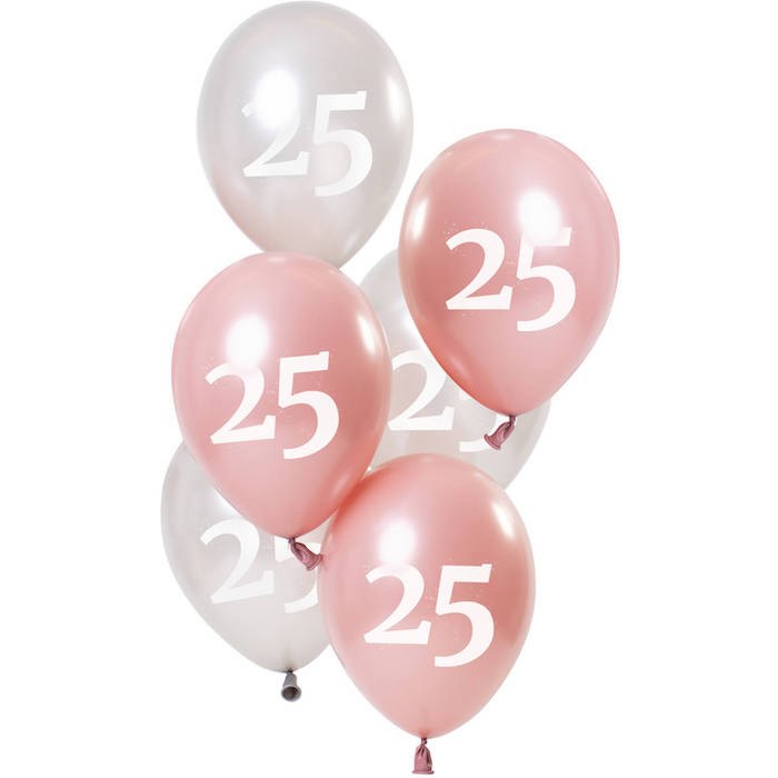 25 Års Balloner Metallic Pink Og Sølv 6x - 23 cm