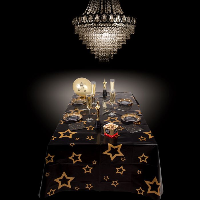 Sort dug med guld stjerner - 180x130 cm
