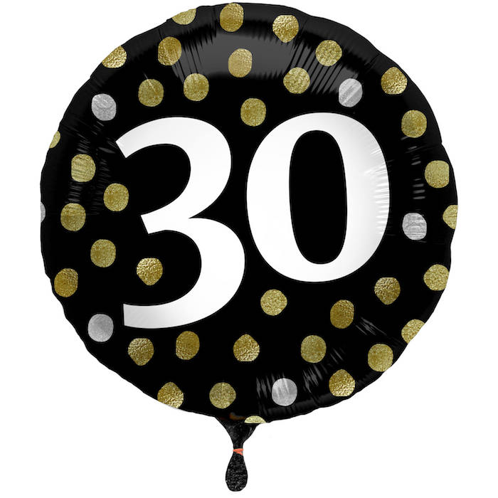 30 Års Folie Ballon Sort Med Prikker - 45 cm