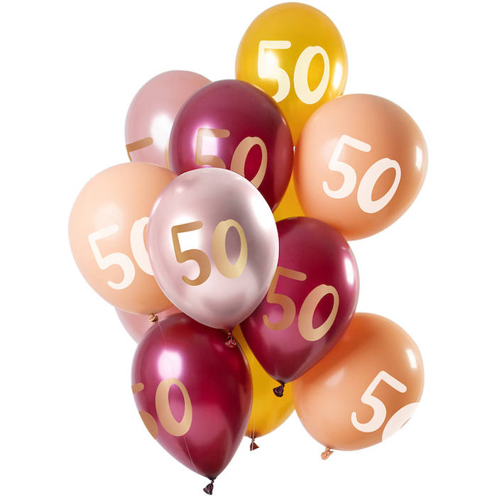 50 Års Balloner Pink Og Guld Nuancer 12x - 33 cm
