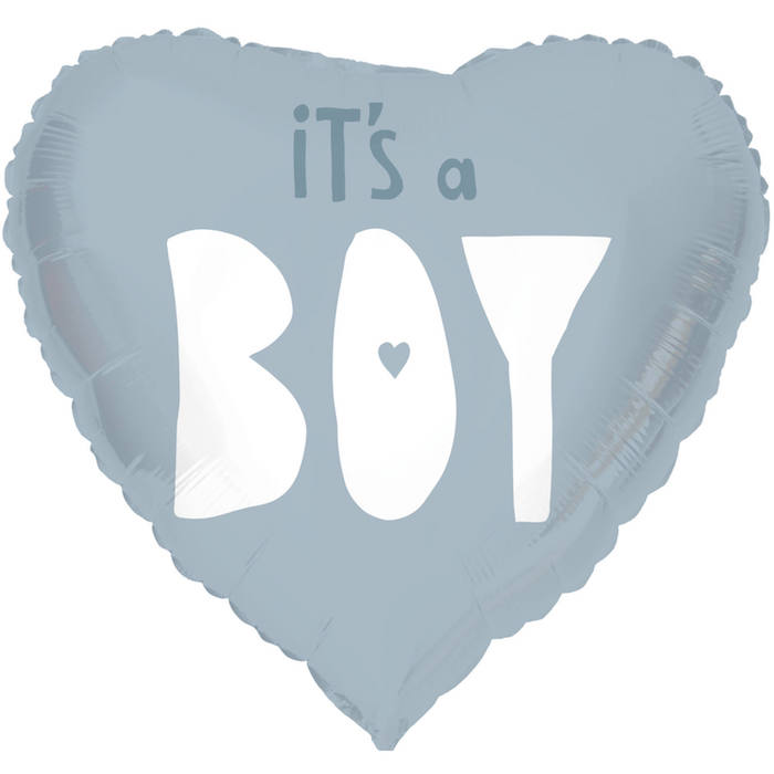"It´s A Boy" Hjerteformet Folie Ballon Blå - 45 cm