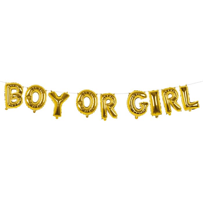 Guld folie ballon guirlande med Boy or Girl skrift - 4 m
