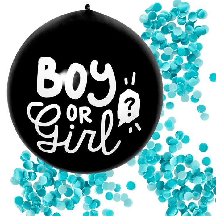 Gender reveal ballon dreng med blå konfetti fyld - Ø 60 cm