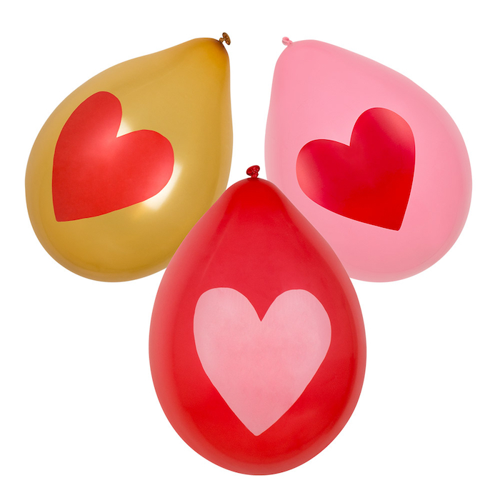 Guld, rød og pink balloner med hjerter 6x - 25 cm