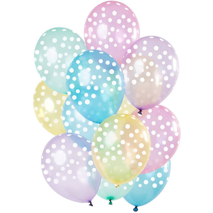 Pastelfarvet balloner med prikker 12x - 33 cm