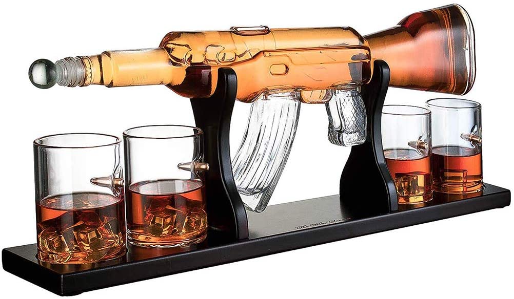 12: Whisky Dekanter AK 47 Med Glas 50 cm