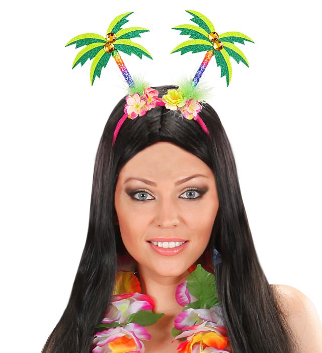 Pink hawaii hårbøjle med farverige palmer