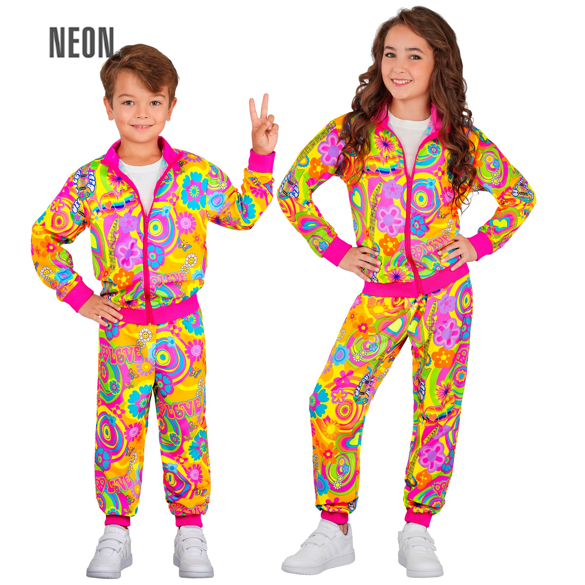 Neon regnbue hippie-sportsdragt til børn