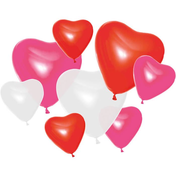 Hjerteformet balloner i pink, rød og hvid 8x