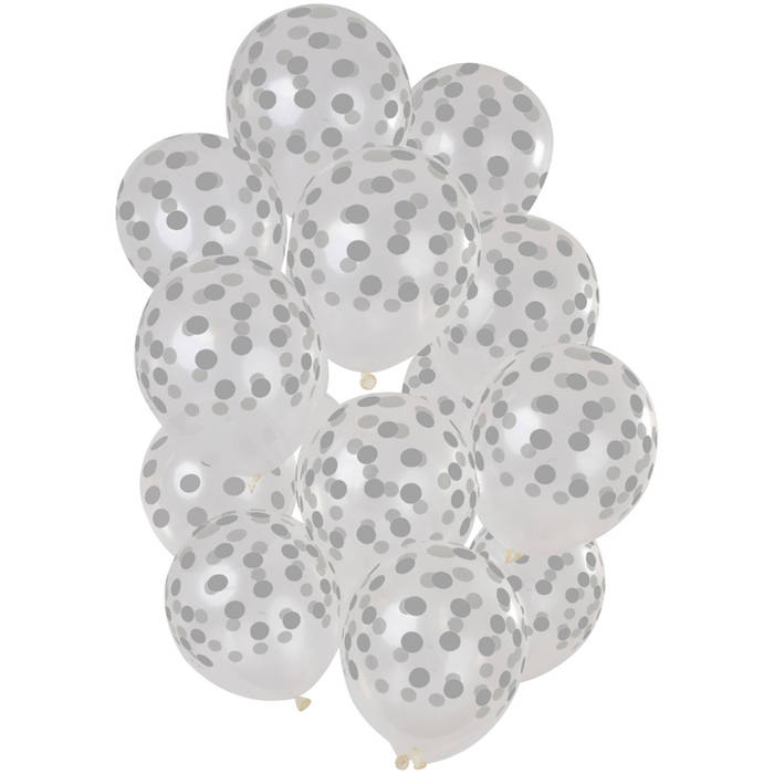 Sølv prikkede gennemsigtige balloner 15x - 30 cm
