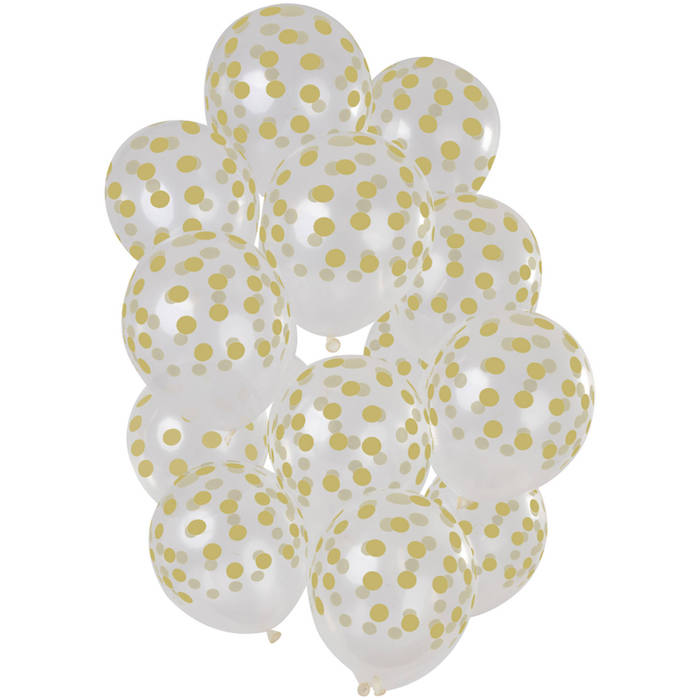 Se Guld prikkede gennemsigtige balloner 15x - 30 cm hos PartyVikings.dk
