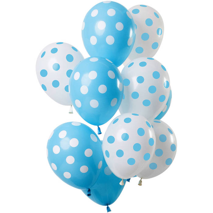Hvide og blå prikkede balloner 12x - 33 cm
