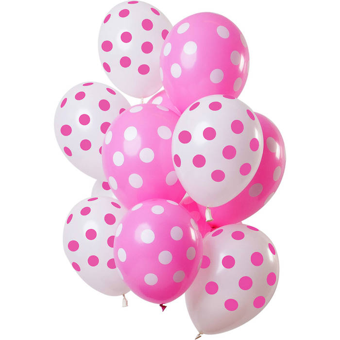 Hvide og pink prikkede balloner 12x - 33 cm