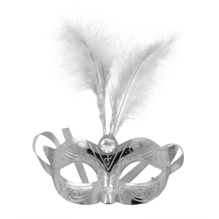 Venetiansk sølv maske med fjer - 23x23 cm