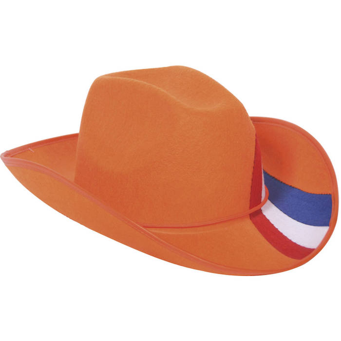 Orange cowboy hat med det hollandske flag - 31x13 cm