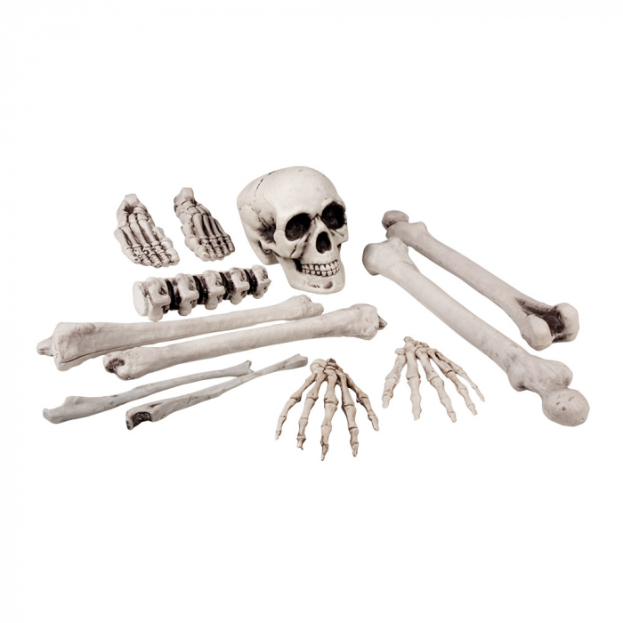 Halloween kranie og knogler skelet 12 dele - 25 cm