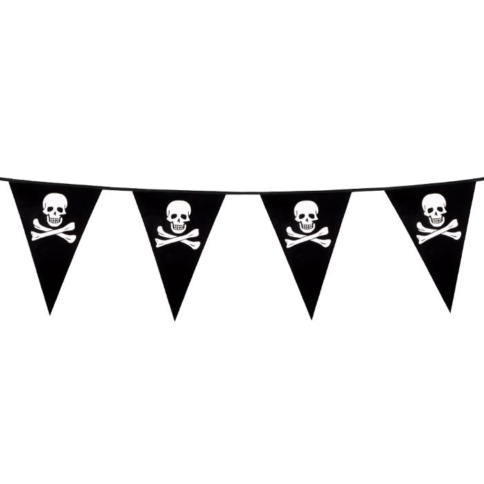 Pirat flag guirlande med dødningehoveder - 6 m