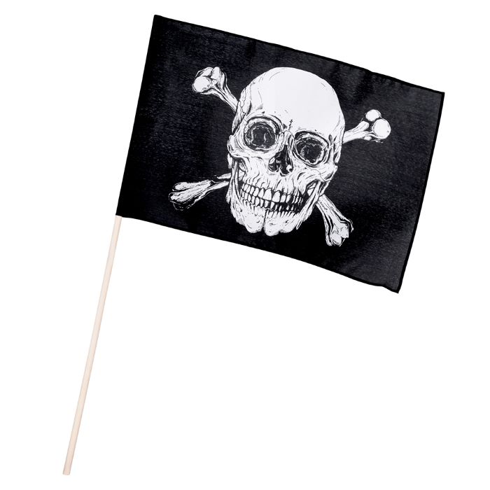 Dødningehoved pirat flag på pind sort - 30x45 cm