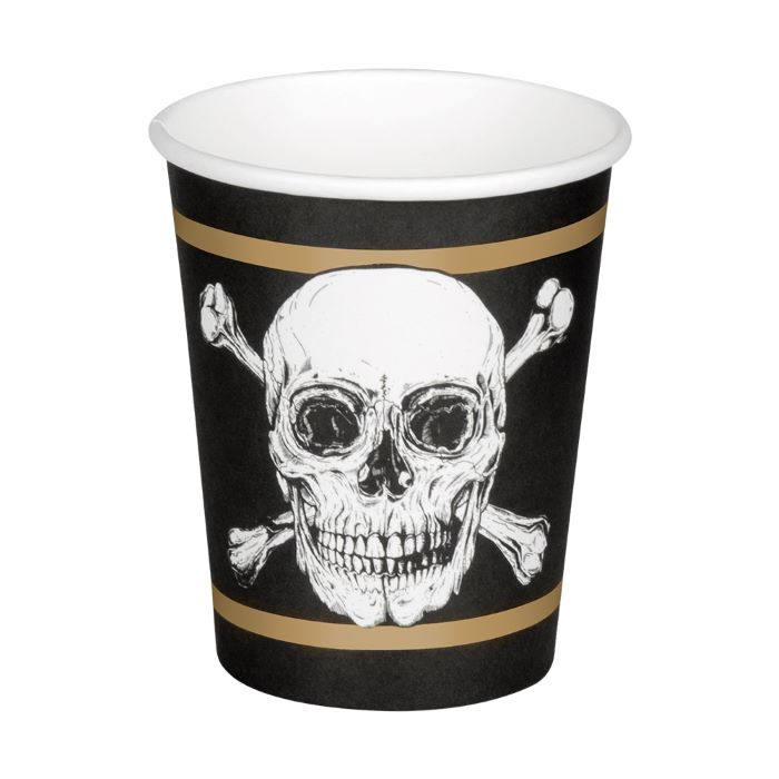 Billede af Pirat kop med dødningehoved og guld striber 10x - 210 ml