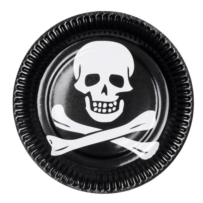 Pirat tallerkner med dødningehoved 10x - Ø 23 cm