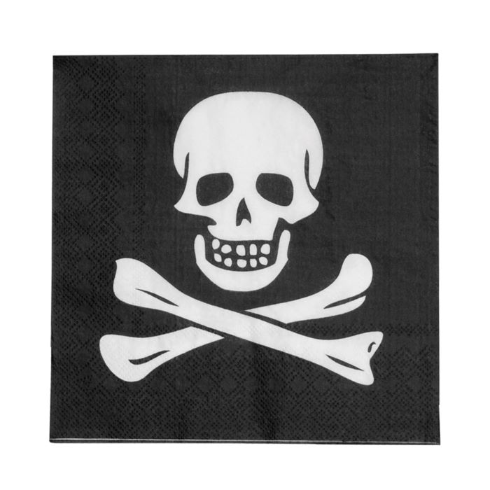 Pirat servietter med dødningehoved 20x - 33x33 cm
