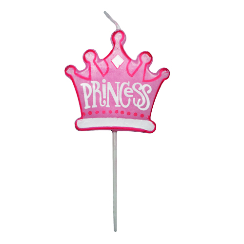 Prinsessekrone kagelys pink 9 cm