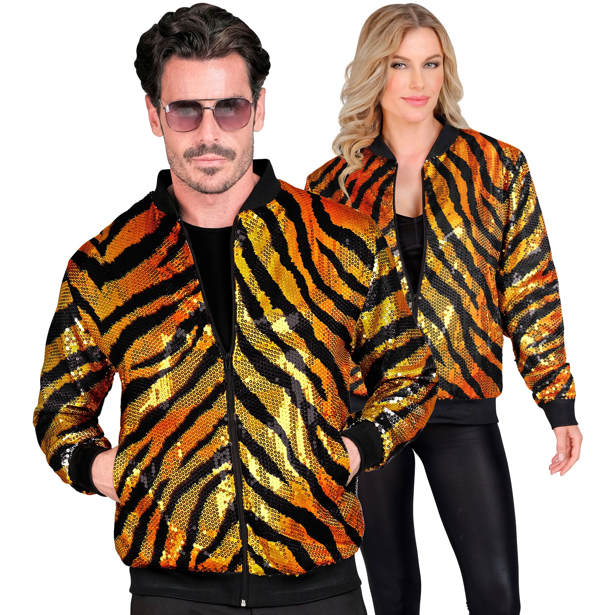 Pailletbomberjakke med tigerprint i orange