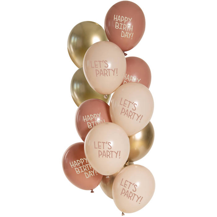 "Let´s Party" Balloner guld og Rose 12x - 33cm