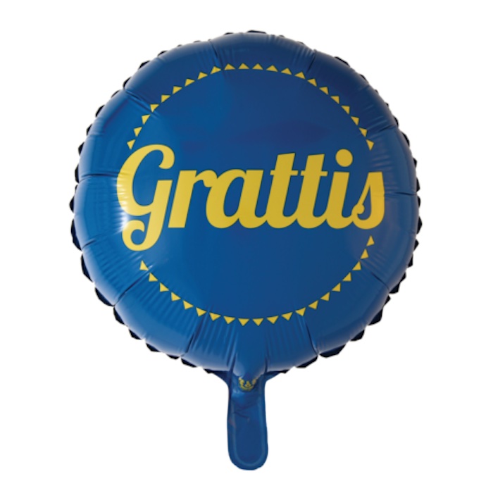 Blå og Gul Grattis Folieballon - 45 cm