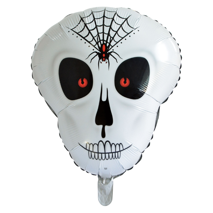 Hvid kranie folieballon med edderkop - 62x50 cm