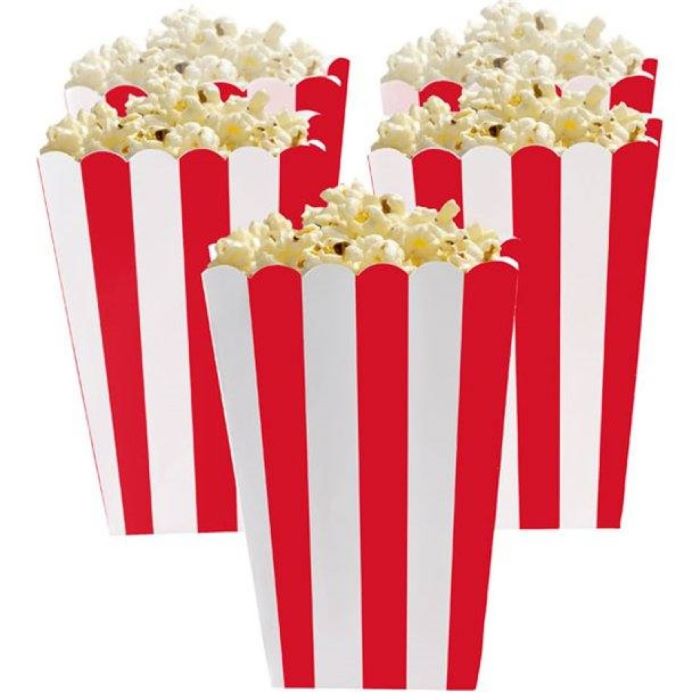 Rød og hvid stribet popcorn bæger 12x - 7x11,5x5 cm