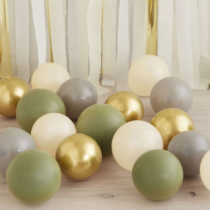 Guld, Grå, Råhvid & Olive Mini Balloner 40x - 12 cm