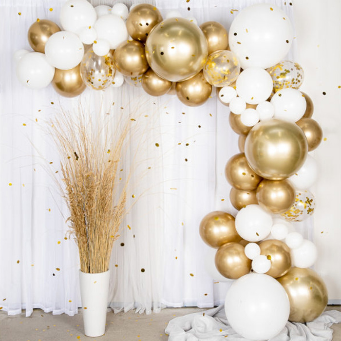 Ballonbue Hvid & Guld - inkl. balloner & konfetti