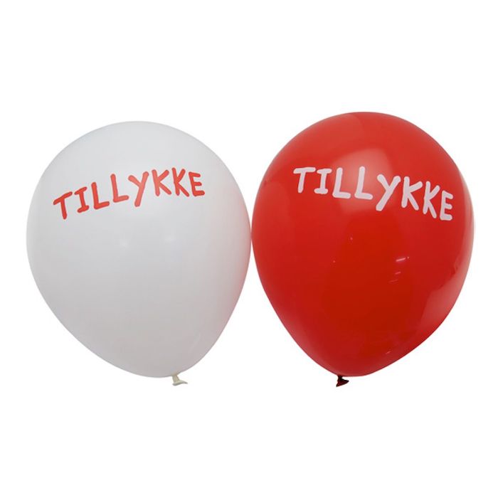 Tillykke Balloner i Rød og Hvid 6x - 25 cm