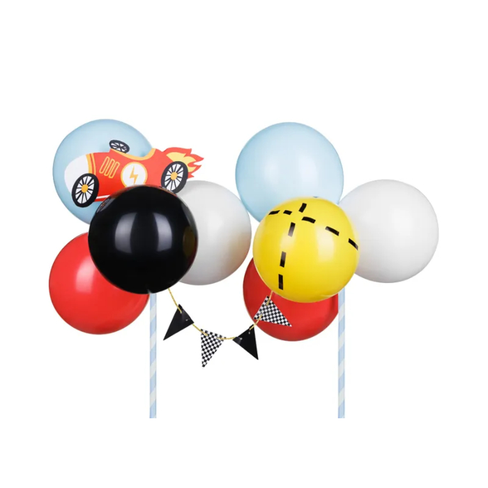 Ballon kagedekorationspinde med biler mix 8x - 29 cm