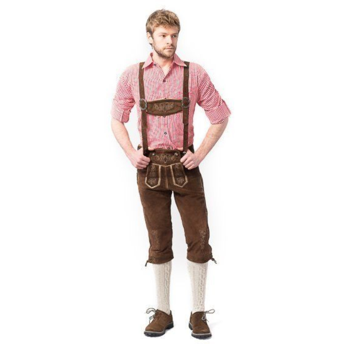 Køb Tyroler lederhosen bukser Rudi lang mørkebrun - Pris 699.00 kr.