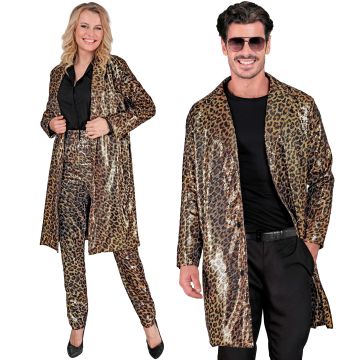 Guld pailletfrakke med leopardmønster