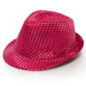 Hot pink fedora med glitter - onesize